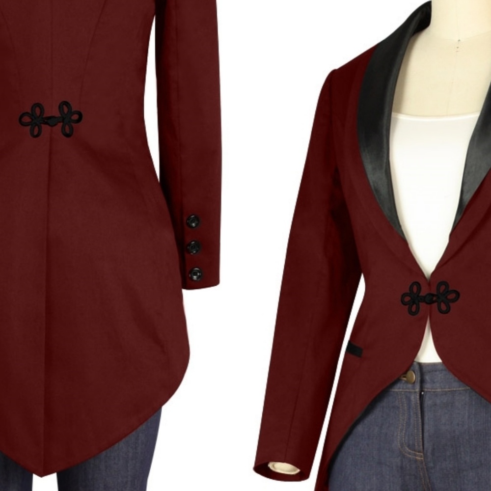 ❤️ Plus Size Long Tail Jacket Coat Collar Formal Goth - Picture 2 of 5